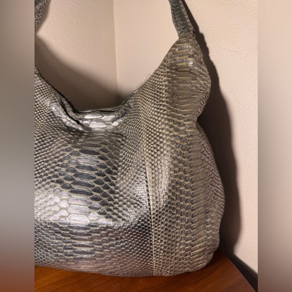 Devi Kroell Silver Python Snakeskin Leather Hobo … - image 5
